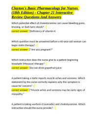 Clayton's Basic Pharmacology for Nurses (18th Edition) - Chapter 21 Interactive Review Que