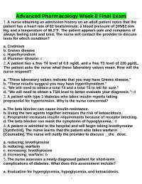 Advanced Pharmacology Week 8 Final Exam