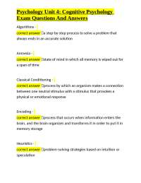 Psychology Unit 4: Cognitive Psychology Exam Questions And Answers