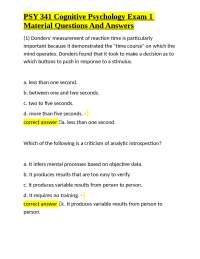PSY 341 Cognitive Psychology Exam 1 Material Questions And Answers
