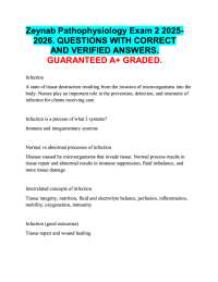 Zeynab Pathophysiology Exam 2 2025 2026. QUESTIONS WITH CORRECT  AND VERIFIED ANSWERS.  A+
