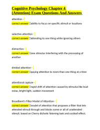 Cognitive Psychology Chapter 4 (Attention) Exam Questions And Answers