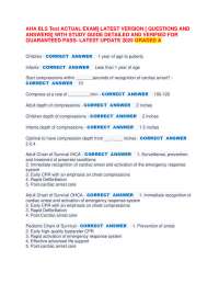 AHA BLS Test ACTUAL EXAM] LATEST VERSION [ QUESTIONS AND  ANSWERS] WITH STUDY GUIDE DETAIL
