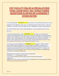 DCF FACILITY RULES & REGULATIONS  FINAL EXAM WITH 100+ STRUCTURED  QUESTIONS & ANSWERS