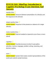 PSYCH 2341: MindTap: Introduction to Cognitive Psychology Exam Questions And Answers