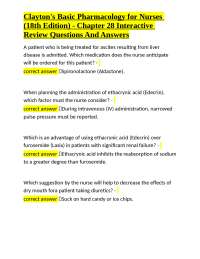 Clayton's Basic Pharmacology for Nurses (18th Edition) - Chapter 28 Interactive Review Que