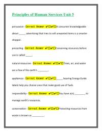 Principles of Human Services Unit 5 Questions And Correct Answers