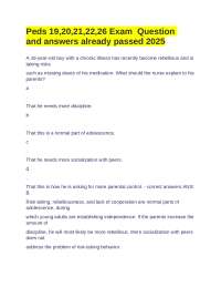 Peds 19,20,21,22,26 Exam  Question and answers already passed 2025