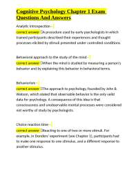 Cognitive Psychology Chapter 1 Exam Questions and Answers