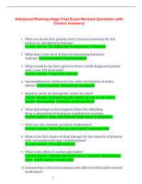 Advanced Pharmacology Final Exam Revised Questions with Correct Answers)