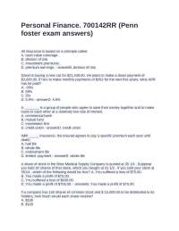 Personal Finance. 700142RR (Penn foster exam answers).Questions and Answers