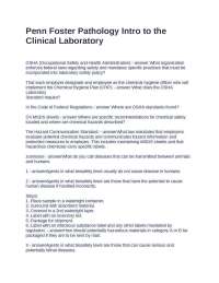 Penn Foster Pathology Intro to the Clinical Laboratory Questions and Answers 100% Solved