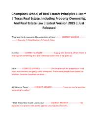 Champions School of Real Estate: Principles 1 Exam | Texas Real Estate, Including Property