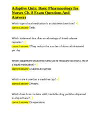 Adaptive Quiz: Basic Pharmacology for Nurses Ch. 8 Exam Questions And Answers