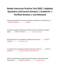 Barber Instructor Practice Test 2025 | Updated Questions and Correct Answers | Graded A+