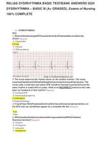 RELIAS DYSRHYTHMIA BASIC TESTBANK ANSWERS 2024 DYSRHYTHMIA – BASIC B (A+ GRADED), Nursing