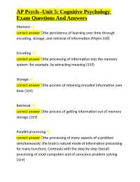 Cognitive Psychology: Exam Q&A on Memory and Cognition