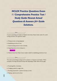NCLEX Practice Questions Exam 1 / Comprehensive Practice Test / Study Guide Newest Actual