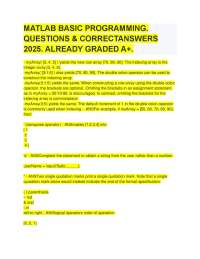 MATLAB BASIC PROGRAMMING. QUESTIONS & CORRECTANSWERS.2025 ALREADY GRADED A+..pdf