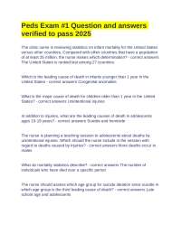 Peds Exam #1 Question and answers verified to pass 2025