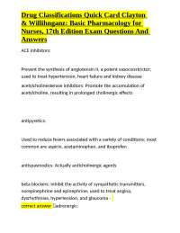 Drug Classifications Quick Card Clayton & Willihnganz: Basic Pharmacology for Nurses, 17th