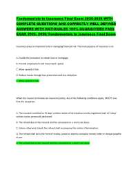 Fundamentals to Insurance Final Exam 2025-2026 WITH COMPLETE QUESTIONS AND CORRECTLY WELL