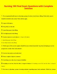 Nursing 100 Final Exam Questions with Complete Solution