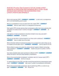 AHA BLS Practice Test Questions ACTUAL EXAM] LATEST  VERSION [78 QUESTIONS AND ANSWERS] WI