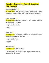Cognitive Psychology Exam 1: Questions and Answers