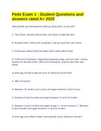 Peds Exam 1 - Student Questions and answers rated A+ 2025