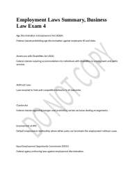 Employment Laws Summary, Business Law Exam 4