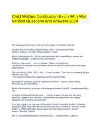 Child Welfare Certification Exam With Well Verified Questions And Answers 2024.