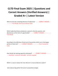 CLTD Final Exam 2025 | Questions and Correct Answers (Verified Answers) | Graded A+