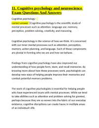 11. Cognitive psychology and neuroscience Exam Questions And Answers