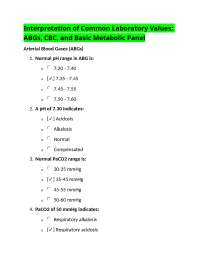 Interpretation of Common Laboratory Values: ABGs, CBC, and Basic Metabolic Panel