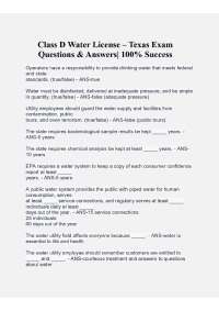 Class D Water License – Texas Exam Questions & Answers| 100% Success