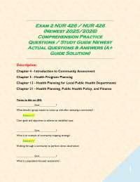 Exam 2 NUR 426 / NUR 426 (Newest 2025/2026) Comprehension Practice Questions / Study Guide