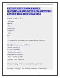 PSY 402 TEST BANK EXAM 2 QUESTIONS AND DETAILED ANSWERS LATEST 2025-2026 GRADED A