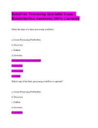 Relativity Processing Specialist Exam – RelativityOne| Answered 100% Correctly