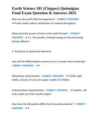 Earth Science 101 (Clepper) Quinnipiac Final Exam Question & Answers 2025