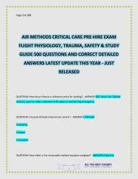 AIR METHODS CRITICAL CARE PRE-HIRE EXAM FLIGHT PHYSIOLOGY, TRAUMA, SAFETY & STUDY GUIDE 50