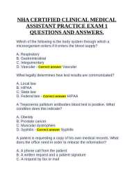 NHA CERTIFIED CLINICAL MEDICAL ASSISTANT PRACTICE EXAM 1 QUESTIONS AND ANSWERS.