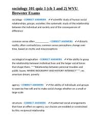 sociology 101 quiz 1 (ch 1 and 2) WVU Brewster Exams