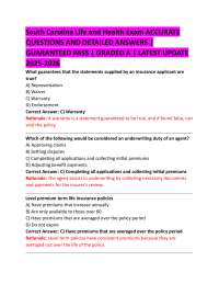 South Carolina Life and Health Exam ACCURATE  QUESTIONS AND DETAILED ANSWERS |  GUARANTEED