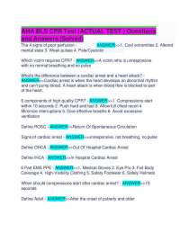 AHA BLS CPR Test (ACTUAL TEST ) Questions  and Answers (Solved)