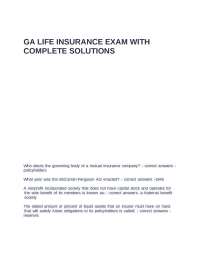 GA LIFE INSURANCE EXAM WITH COMPLETE SOLUTIONS