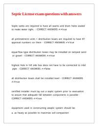 Septic License exam questions with answers