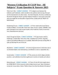 'Western Civilization II CLEP Test - All Subjects" Exam Question & Answers 2025