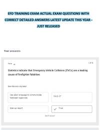 EFD TRAINING EXAM ACTUAL EXAM QUESTIONS WITH CORRECT DETAILED ANSWERS LATEST UPDATE THIS Y