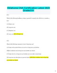Oklahoma CNA Certification Latest 2023  Graded A+  CH 1  Which of the following healthcare